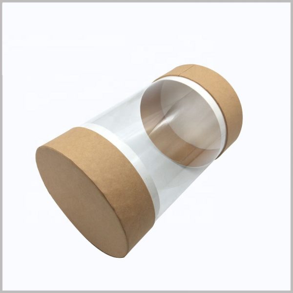 Custom Large clear round tube packaging with kraft paper lids