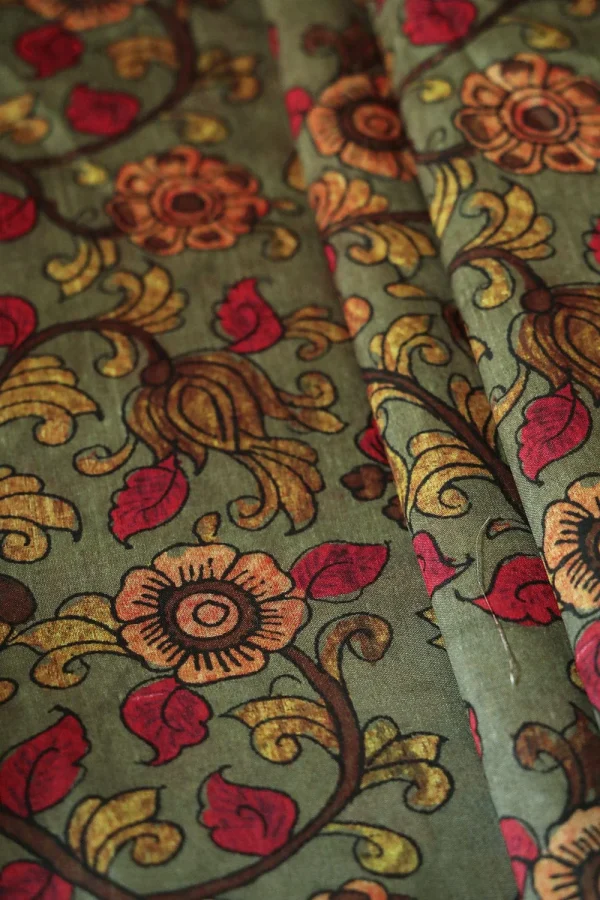 prints dark olive floral pattern digital print on mulberry silk fabric 37286456426750